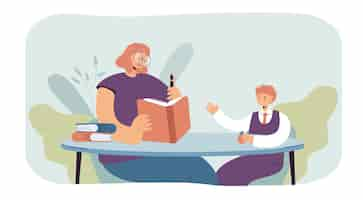 Free vector woman teaching boy illustration