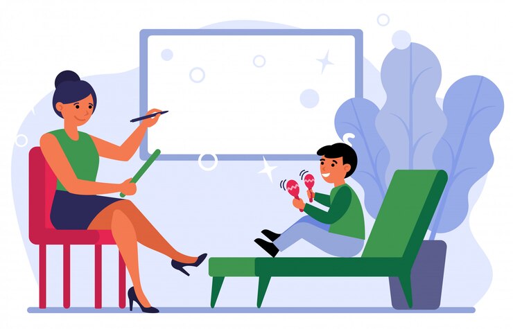 Free Vector woman teaching boy with maracas