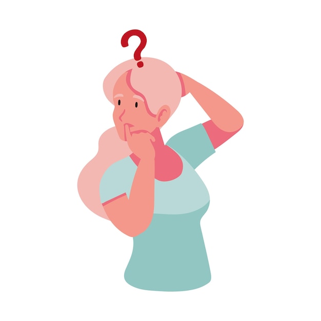 Woman thinking and question mark illustration