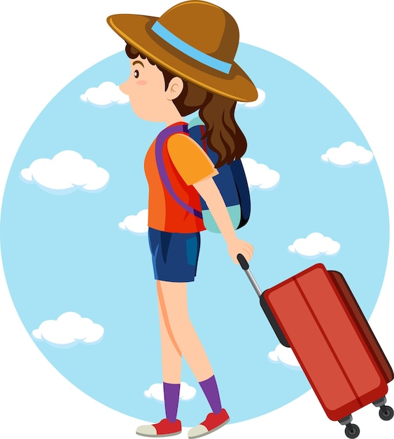 Free vector woman travel holiday theme with backpack and luggage