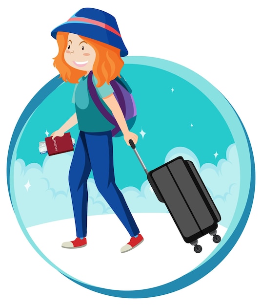 Tema vacanza donna viaggio con zaino e bagagli