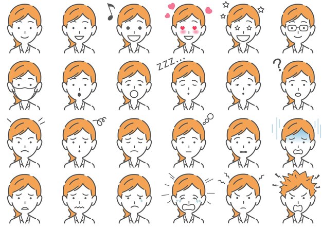 笑顔の顔文字文字セット 怒りと激怒のかわいい黄色い顔の表情 図 プレミアムベクター