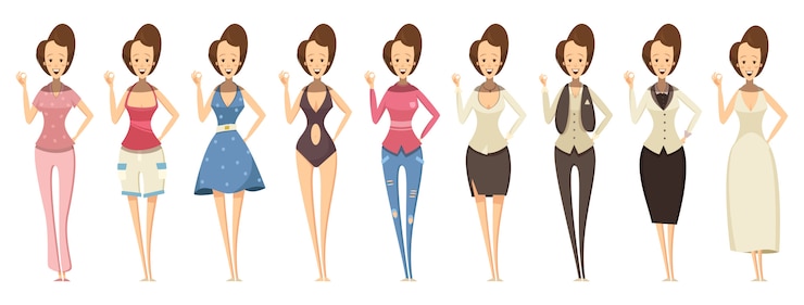 Free Vector woman in various outfits set