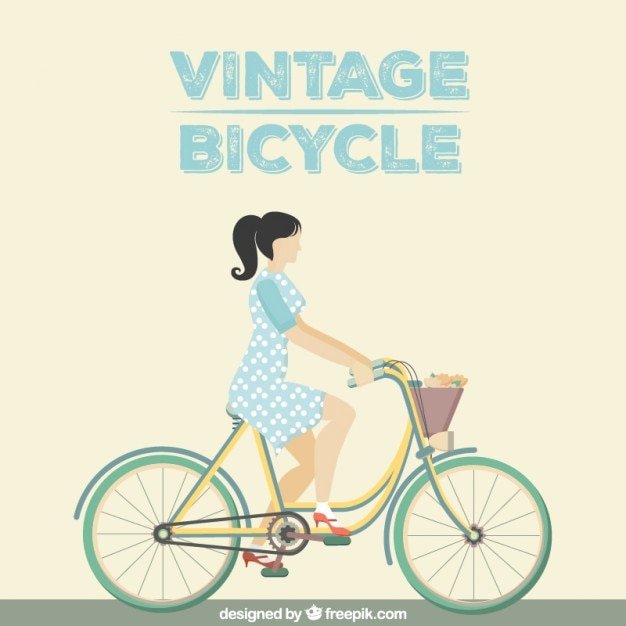 Free vector woman on a vintage bicycle