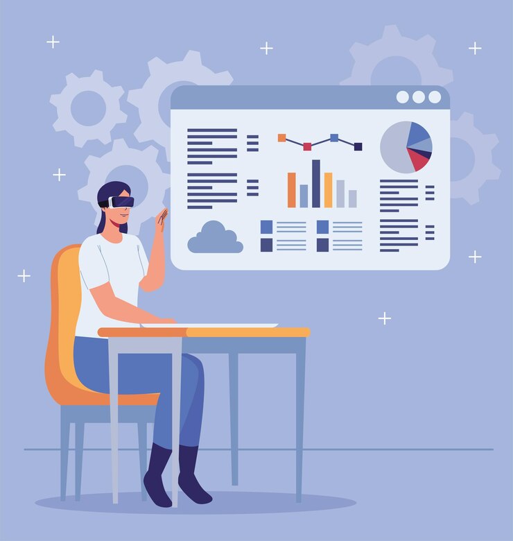 Free Vector woman in vr with template character