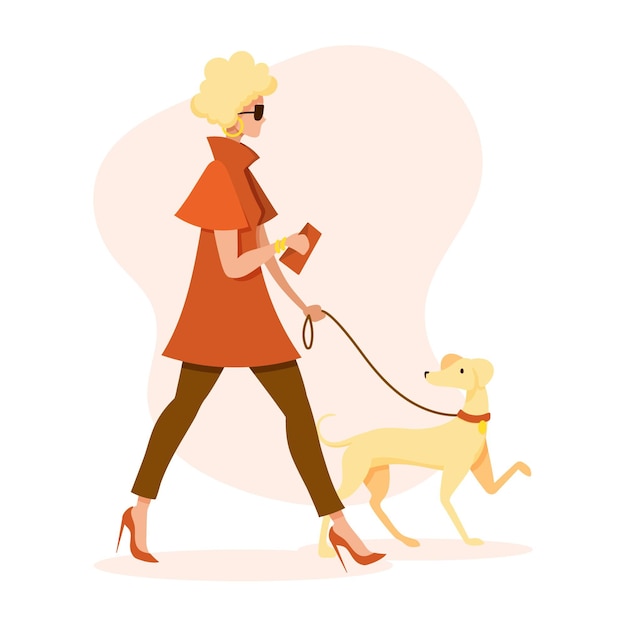 Free vector woman walking the dog