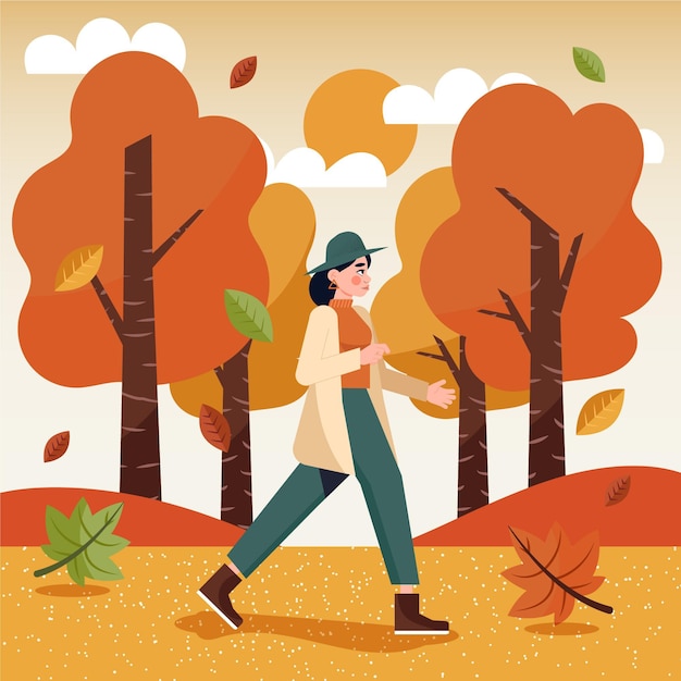 Бесплатное векторное изображение Женщина гуляет осенью