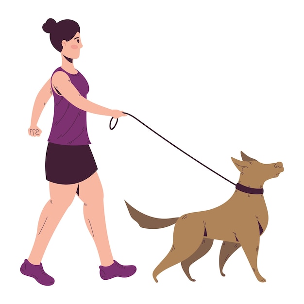無料ベクター 犬と散歩する女性