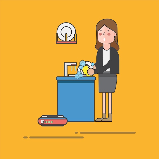 Free vector woman washing dishes