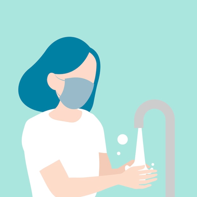 Free vector woman washing her hands covid-19 awareness