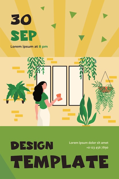 Free vector woman washing window among home plants