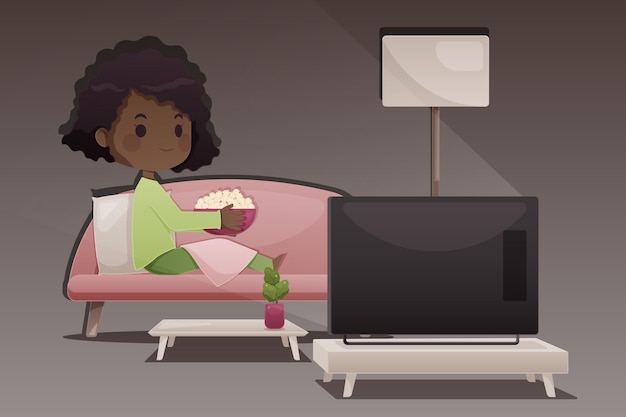 Free vector woman watching a movie at home