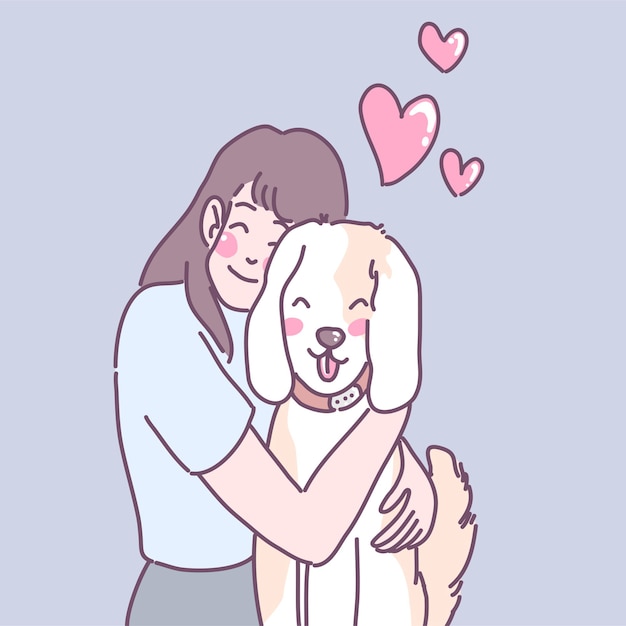 Женщина, которая проявляет любовь к собакам, обнимаясь