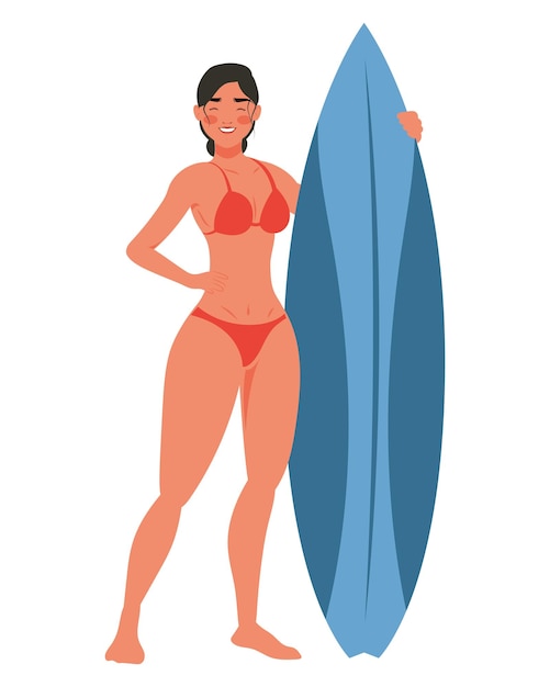 Free vector woman with blue surfboard