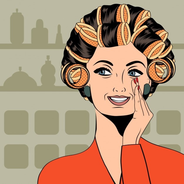 Free vector woman with curlers in their hair