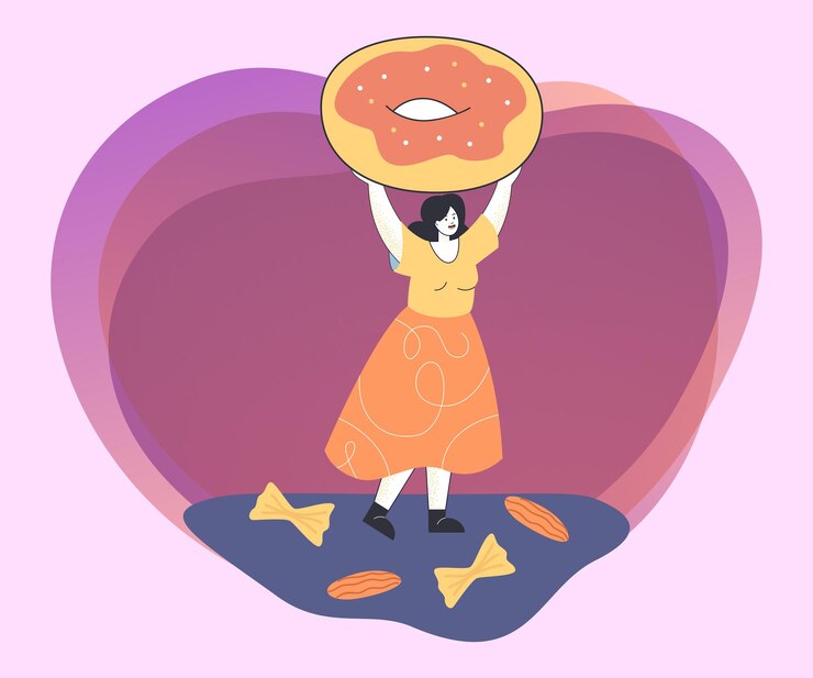 Free Vector woman with doughnut flat vector illustration