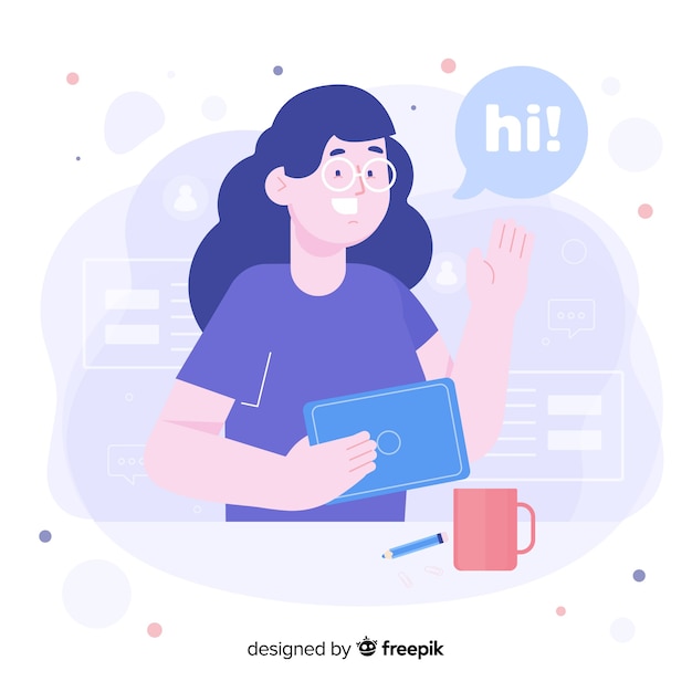 Free vector woman with glasses for welcome concept for landing page