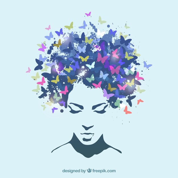 Woman with the hair made of butterflies