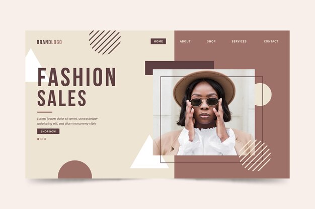 Woman with hat and glasses fashion sale landing page