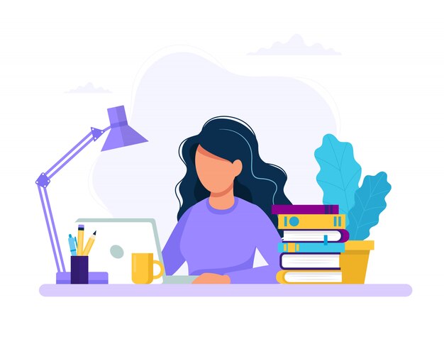 Premium Vector | Woman with laptop, education or working concept.