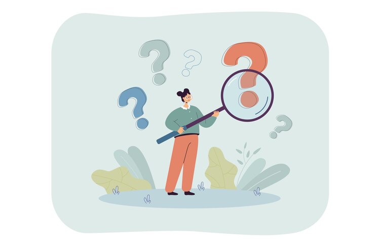 Free Vector woman with magnifier analyzing question marks