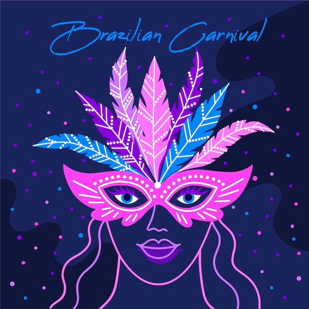 Woman with mask in the night hand drawn brazilian carnival