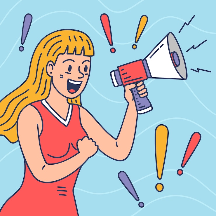 Free Vector woman with megaphone screaming artistic illustrated