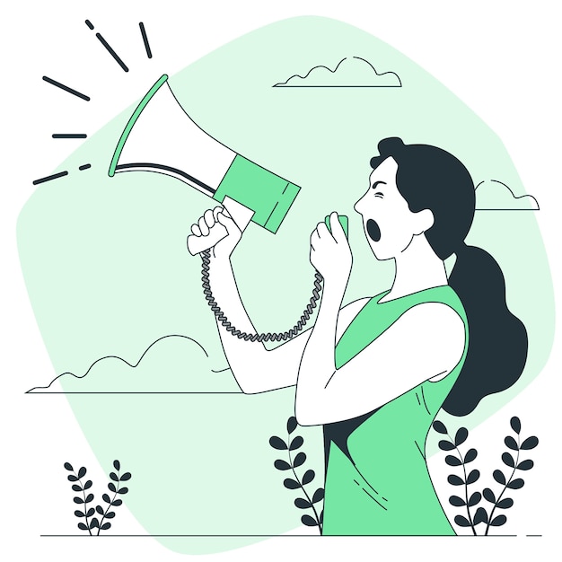 Free vector woman with megaphone screaming concept illustration