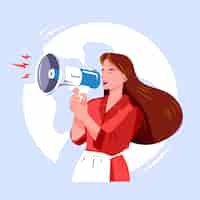 Free vector woman with megaphone screaming concept