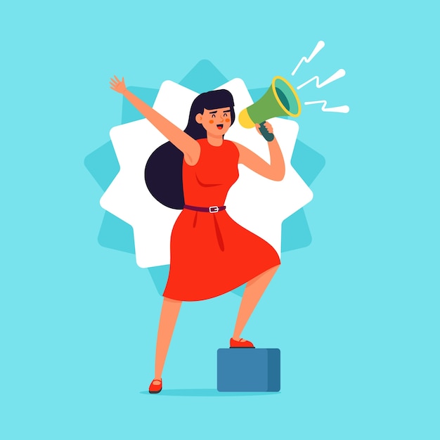 Free vector woman with megaphone screaming concept