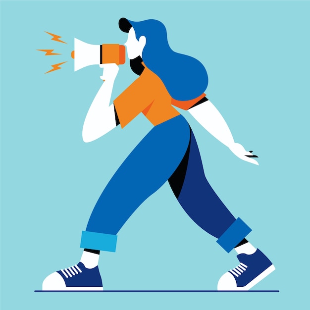 Woman with megaphone screaming design