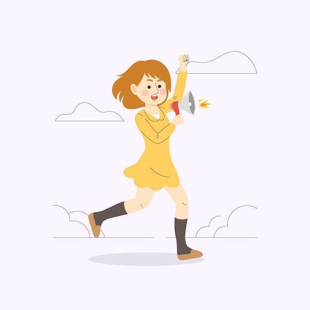 Free vector woman with megaphone screaming illustrated