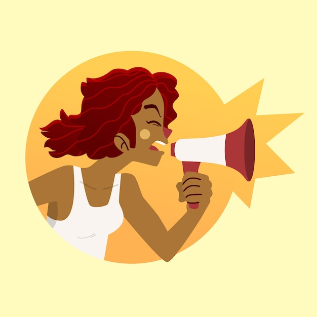 Woman with megaphone screaming theme