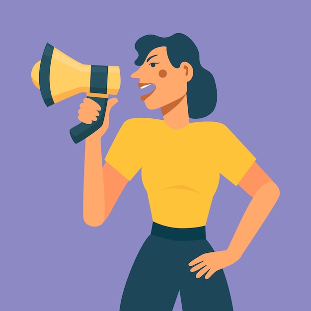 Free vector woman with megaphone screaming