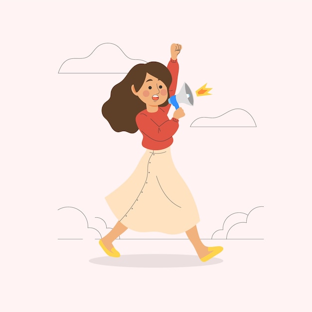 Free vector woman with megaphone screaming