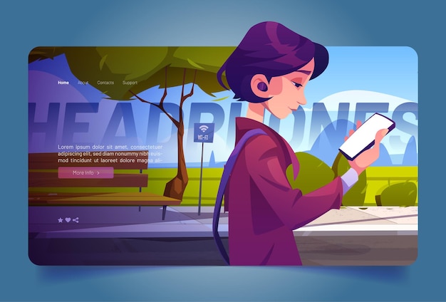 Free vector woman with phone walking in park landing page