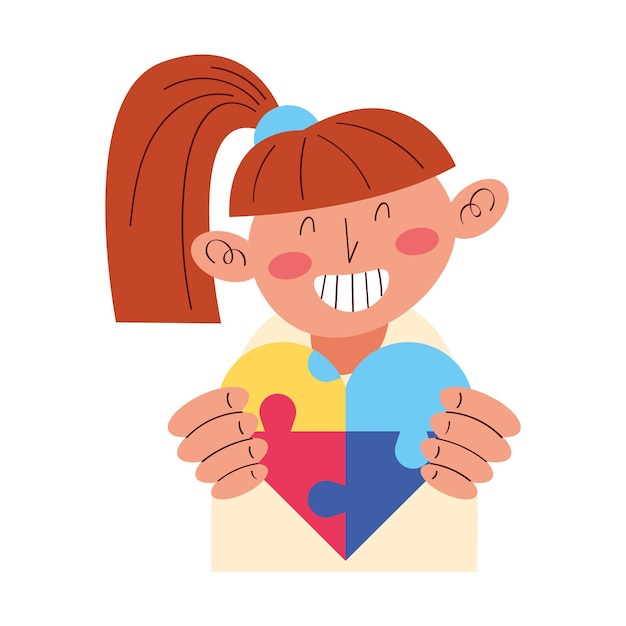 Free vector woman with puzzle forming heart