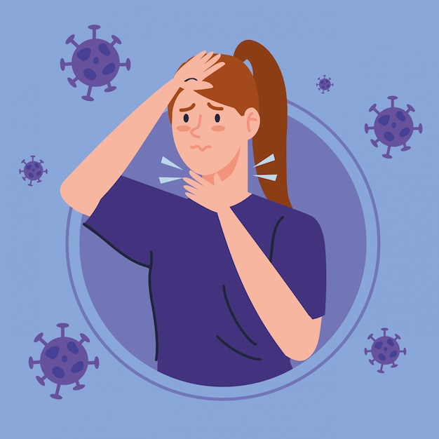 Woman with sore throat sick of coronavirus 2019 ncov