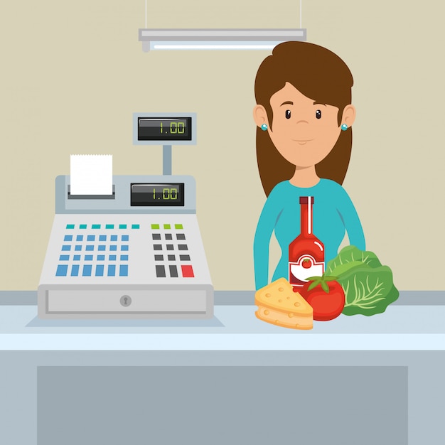 Free vector woman with supermarket groceries