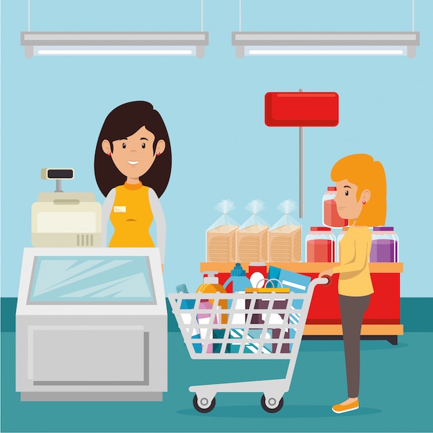 Free vector woman with supermarket groceries