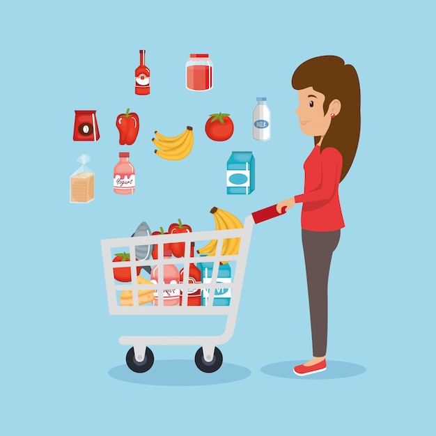 Бесплатное векторное изображение Женщина с продуктами в супермаркете