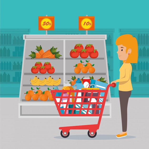 Бесплатное векторное изображение Женщина с продуктами в супермаркете