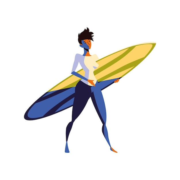 Woman with surfboard isolated icon