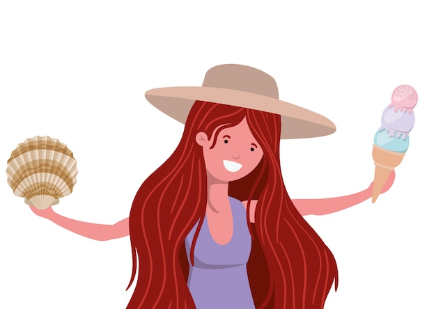 Free vector woman with swimsuit and ice cream on the hand