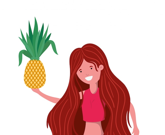 Free vector woman with swimsuit and pineapple in hand