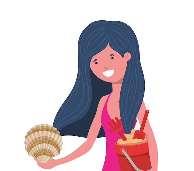 Free vector woman with swimsuit and sand bucket