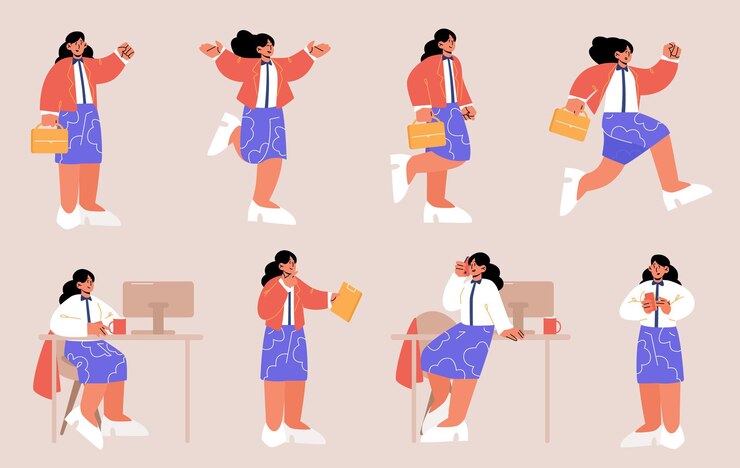 Free Vector woman worker poses girl at workplace