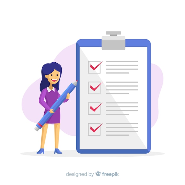 Woman working on checklist background