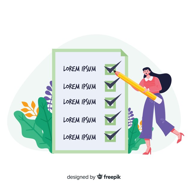 Woman working on checklist background