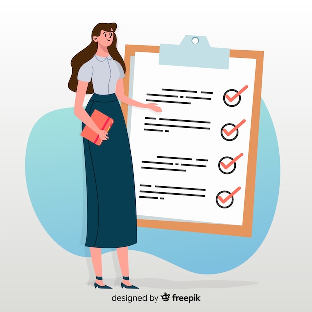 Free vector woman working on checklist background